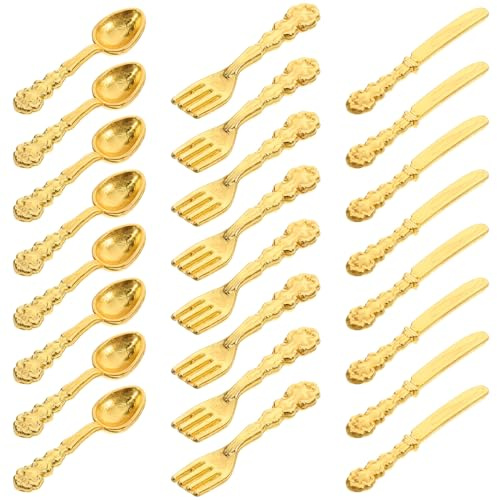 Gogogmee Set 36 Pezzi Mini Posate in Miniatura Dorate per Casa delle Bambole Mini Stoviglie da Pranzo Decorate Accessori Fai da Te per Modellini e Progetti Creativi