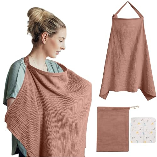 VEGCOO Pañuelo Lactancia Materna,Cubierta de Lactancia Materna,Capa de Lactancia con Correas Ajustables, Funda de Lactancia Ligero y Transpirable Con Cobertura Total