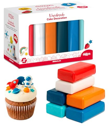 dekora – Pasta di zucchero colorata 6 colori, Fondant per torta, cupcake e biscotti, Elastica e facile da lavorare, senza glutine, halal e kosher 600 g