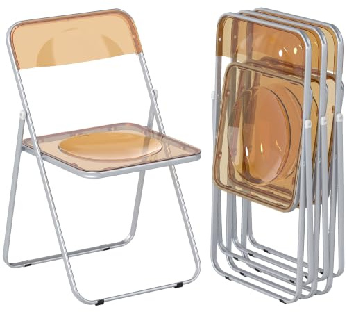 HOMCOM Lot de 4 Chaises Pliantes en Acrylique Acier 47x48x75cm Orange | Chaises Pliantes Intérieures Portables, Maison, Bureau, Salle à Manger