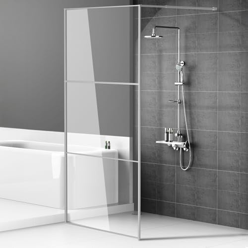 Monucep Walk i duschvägg 100 x 200 cm silver, duschväggsglas med 5 mm ESG-säkerhetsglas, tredelad ramdesign, aluminiumram, duschavskiljare för dusch- och duschkar