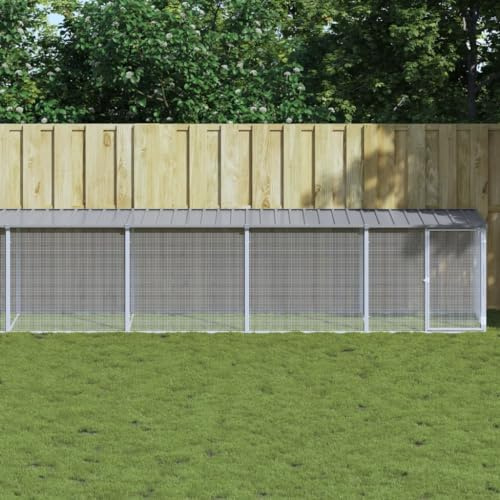 QUAHEAS Chicken Cage with Roof, Light Grey, Galvanised Steel, 103 x 98 x 90 cm, Weatherproof Enclosure for Chickens, Rabbits, Guinea Pigs, with Lockable Door, Ideal for Garden and Outdoor Use