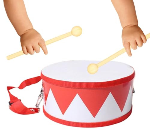 Barntrumma - Musikinstrument i trä med | Pedagogisk musikleksak, verktygssats med justerbar 5,9 tums axelrem | För 2–5 år pojke pojke