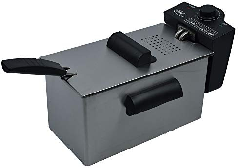 Elta Edelstahl Fritteuse DF-2100 (3L, Edelstahl Gehäuse, beschichteter Öl Tank, Frittier-Korb mit Griff, 2100 Watt)