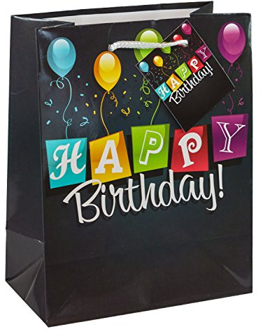 TSI Geschenktüten HAPPY BIRTHDAY SCHWARZ, 3er Packung, Größe: Mittel (HxBxT 23 x 18 x 10 cm), Art. Nr. 84014-6