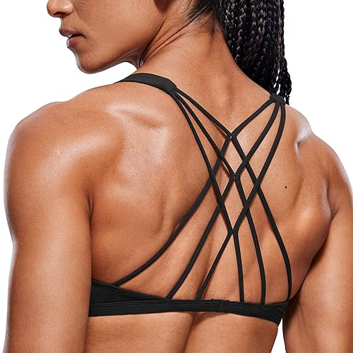CRZ YOGA Naked Feeling Women's Removable Pads Yoga Top Cross Strappy Back Gym Sports Bra Black-New XL