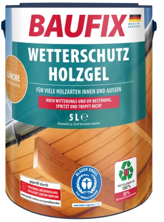 BAUFIX Wetterschutz-Holzgel lärche, seidenglänzend, 5 Liter, Holzlasur, tropfgehemmte Holzlasur, für alle Holzarten, witterungsbeständig