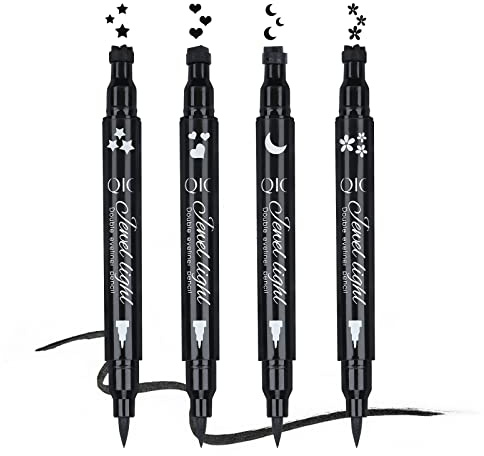 Yuccer 4 Stück Liquid Eyeliner Stempel Wasserfest Schwarz Eyeliner Flüssig Eye Liner Augen Make-up (Stern+Mond+Herz+Blume)