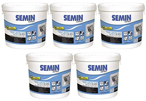 Semin - Enduit Extra Fin - Lissage Type Gras - Sans Solvants - Séchage Rapide - Intérieur - Seau de 1,5 kg (Lot de 5)