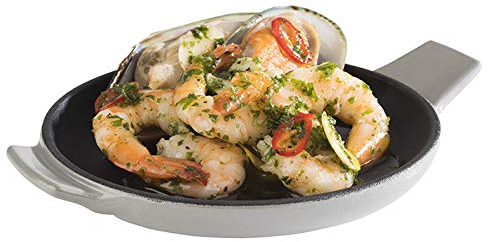 APS sartén para servirHierro fundido - Mini sartén de hierro fundido esmaltada, Ø 13 cm, altura: 2 cm, apilable, apta para horno, recipiente, gris