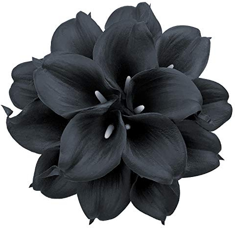 HUAHUASHIJIE Lot de 15 lys calla artificiels au toucher réaliste, pour bouquet de mariée, décoration d'intérieur, fête (noir)