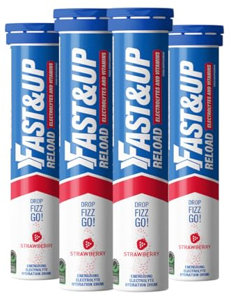 Fast&Up Reload – Energising Electrolyte Drink - Strawberry Flavour - 80 Effervescent Hydration Tablets - Added Vitamin C & B12 - Vegan