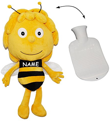 alles-meine.de GmbH Set: großes XL Kuscheltier incl. Wärmeflasche - die Biene Maja - incl. Name - mit Plüsch Bezug - Wärmflasche - wärmen + kühlen - Kinderwärmflasche - Wärme..