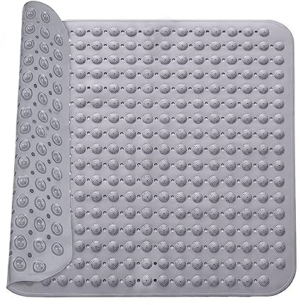 Tapis De Douche Antidérapant, 48 x 48 cm Tapis de Douche, Tapis Antidérapant avec Ventouses, pour Sauna, Salle de Douche, Résistant à la Machine à Laver, Carré, Gris