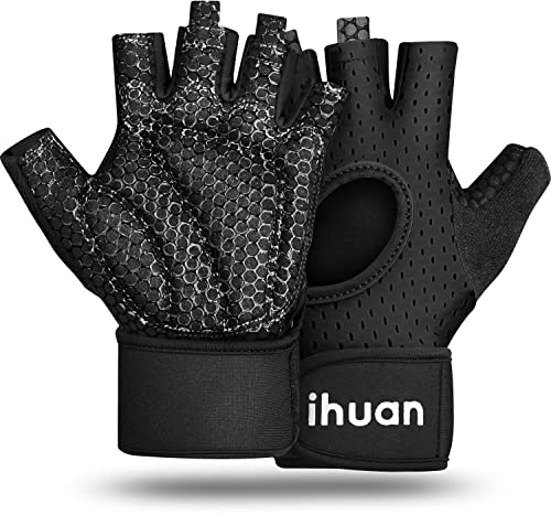 ihuan Atmungsaktive Fitness Handschuhe Herren Damen - Trainingshandschuhe, GymHandschuhe, Sporthandschuhe, Krafttraining, Bodybuilding, Kraftsport & Crossfit Training