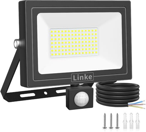Linke 80W Security Lights Outdoor Motion Sensor, 7200 Lumen LED Floodlights with PIR Sensor, IP66 Waterproof Motion Sensor Floodlight, 6500K Outdoor Light Mains Powered for Garden Backyard Garage