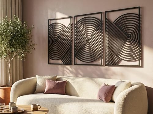 VAILLA ® Decoración de pared geométrica, Cuadros modernos sala de estar, Decoración 3D Murales de madera, Cuadros de pared en negro y dorado, cuadros de dormitorio para sala de estar… (Geométrico 6)