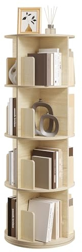 EUGAD Bibliothèque Rotative, Bibliothèque Étagère Rangement, Étagère Livre à 4 Niveaux, 16 Compartiments, pour Salon, Bureau, Chambre d'enfant, en Bois d’Ingénierie,Chêne Clair