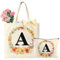 Wzczf Initialen Einkaufstasche,faltbar Tragetasche und Kosmetiktasche,Canvas Stoffbeutel, Baumwolltasche für Schwester Freundin Mama Geburtstag,Hochzeit, Junggesellinnenabschied Geschenk(A)