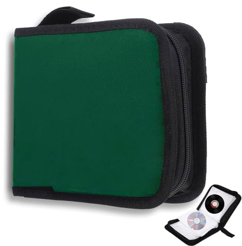 qhklew CD Tasche für 40 Disc, CD DVD Discs Aufbewahrungstasche, mit Reißverschluss Oxford Handtaschen, Mappe zur Aufbewahrung, Platzsparend für Auto und Zuhause, Grün