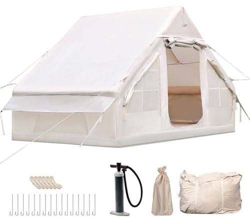 Tienda de campaña inflable con apertura de chimenea y claraboya, tienda de campaña para exteriores para 2-8 personas con bomba de aire, tela Oxford impermeable para 4 estaciones