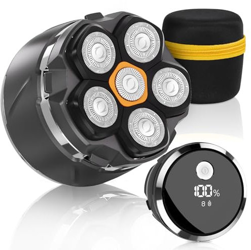 Glatzen Rasierer Herren, 2025 Verbessert IPX8 Wasserdicht 6D Flexibler Glatzenrasierer, Magnetische Schwebender Kopf, Nass und Trocken Glatzen Rasierer mit LED Anzeige, USB-C Kopfrasierer Glatze