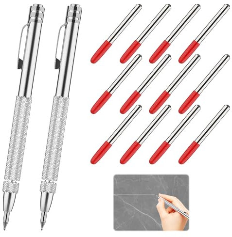 Eophmi Scribe Tool, 2pcs Scribing Tool, Engraving Pen, Etching Tools, Metal Scribe, Aluminium Magnet Carbide Scribe Tools with 12 Replacement Marking Tip for Glass, Ceramics, Metal Sheet