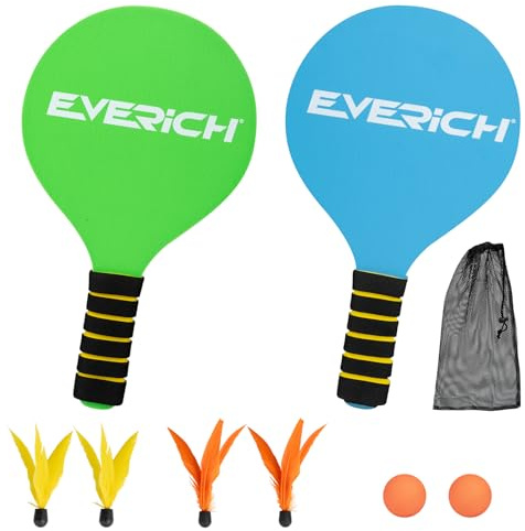 ROYUEXT 2 Beach Bat and Ball Set Wooden Paddle Ball (Blue+Green)