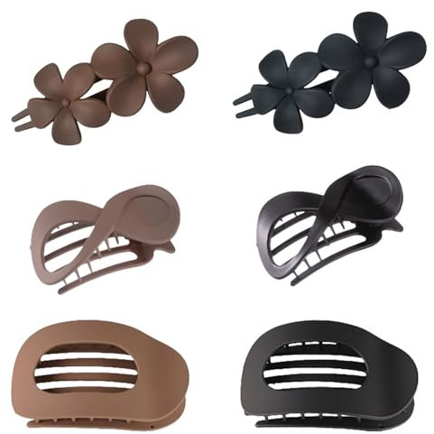 MUNSKT 6 pinces à cheveux plates, en noir et marron, en 3 styles, avec une conception ergonomique, adaptées aux cheveux épais et minces, idéales pour les cheveux bouclés et la coiffure