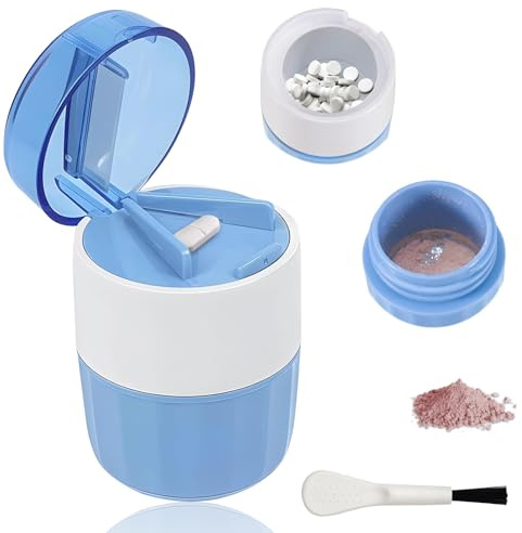 3 in 1 Tablettenmörser Tablettenteiler Pillenmörser Tabletten Zerkleinern mit Tablettenschneider Tabletten Mörser Tablettenzerkleinerer mit Schleifkopf Pillenmahler mit Aufbewahrung Reinigungsbürste