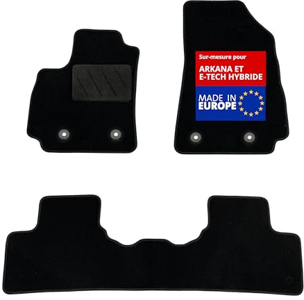 DBS – Alfombra de suelo para coche, a medida, adecuada para tu Renault Arkana y E-Tech híbrido (a partir del 03/2021) antideslizante: clips de fijación y autogrip – 3 piezas: protección de la cubierta