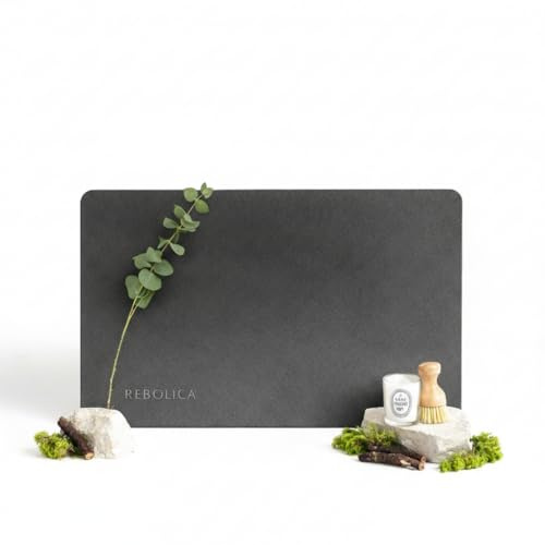 Rebolica - Alfombra de Baño de Diatomita Antideslizante – 60x40 cm – Secado Rápido y Alta Absorción – Alfombra de Piedra Natural para Ducha y Baño Moderno - Gris Antracita