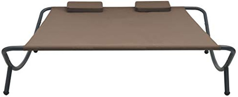 pokgdf Sun Lounger Brown Oxford Fabric Steel Double Sun Lounger Outdoor Lounge Bed with Weather-Resistant Fabric and Sturdy Steel Frame Comfortable Cushions Spacious for Two Adults