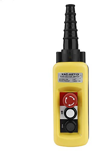 Tonysa Interruptor de grúa, pulsador Colgante de 3 Botones de Emergencia y Apagado bajo Control de grúa, botón de presión Crane Chain Hoist Interruptor de Control Colgante