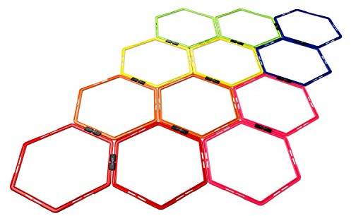 Yes4All Hex Agility Rings/Speed Rings with Carrying Bag – Hexagon Rings, Agility Hurdles for Agility Footwork Training (Set of 12 Colorful Rings)