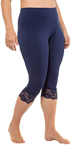 Ulla Popken Capri, Ourlet Élastique en Dentelle Pantalon, Bleu Marine, 40W X 32L Femme