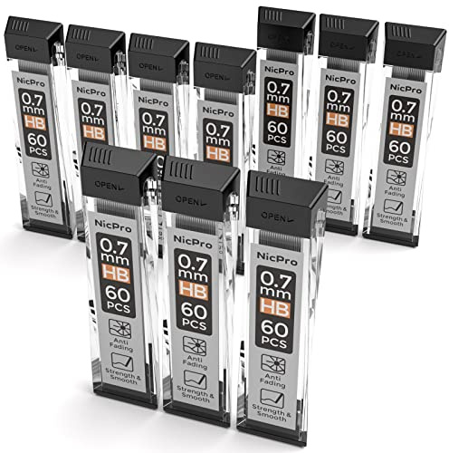Nicpro 10 Tubos Minas para Portaminas 0.7 mm HB Recambios de Lápiz Mecánico Resistente