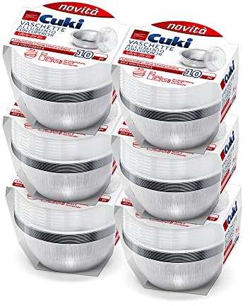 Cuki Vaschette Alluminio con Coperchi Ultra-Forza, Struttura Liscia, Alta Sformabilità, Tonde, 6 Confezioni da 10 Pezzi