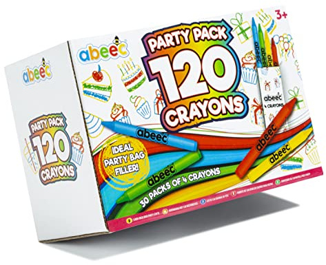 Abeec Party Pack - 30 Packs of 4 Wax Crayons (Red, Blue, Green, Yellow) - Art and Craft Supplies for Kids