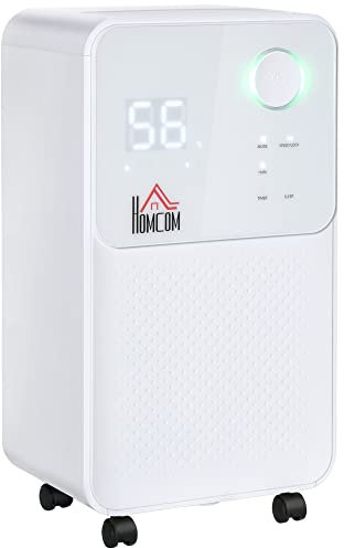 HOMCOM 12L/Day Dehumidifier with 2L Tank, Electric Air Dehumidifier with 4 Modes, Continuous Drainage, 24H Timer, Humidity Sensor, Digital Humidity Display for Home Damp, Laundry