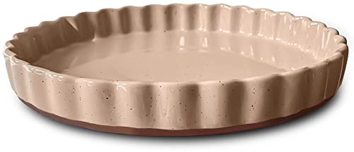 MORA Ceramic Tart Pan, 9.5 Inch Large Porcelain Baking Dish for Tarts, Quiche, Pie, Flan etc. Fluted Ruffled Edge, Oven, Microwave, Freezer, and Dishwasher safe - Great Gift For Bakers - Chai