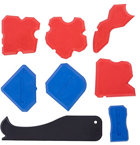 Qoiseys Kit di 8 attrezzi per calafataggio, strumenti di finitura in silicone e rimozione del calafataggio, per cucina, bagno, finestra, doccia e lavandino