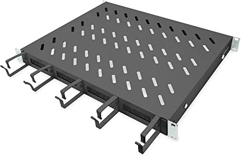 DIGITUS 1HE Fachboden festeinbau für 600 mm Tiefe Schränke inkl. Kabelmanagement, schwarz