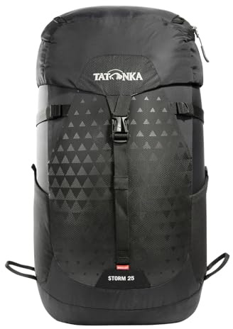 Tatonka Wanderrucksack Storm 25l RECCO mit Rückenbelüftung und Regenschutz - Leichter, bequemer Rucksack zum Wandern mit RECCO-Reflektor - PFC-frei - 25 Liter (black)