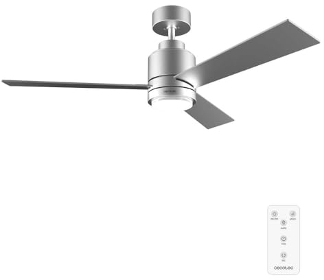 Cecotec Ventilador de Techo con Luz EnergySilence Aero 4850 Style Steel. 30 W, Diámetro 48 con 3 Aspas, Mando a Distancia, Motor DC, 6 Velocidades, Modo Winter-Summer y Natural Breeze
