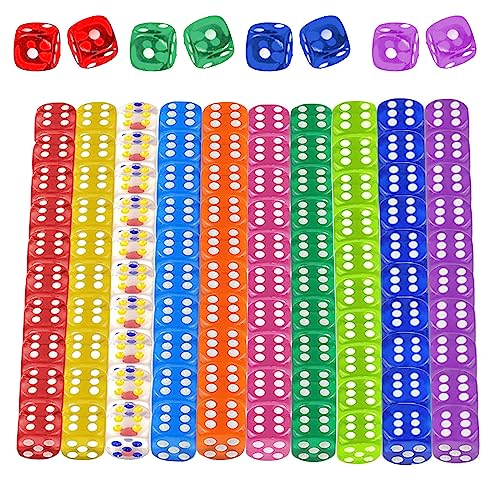 TECHEEL Würfel 100 Stück Bunte Würfel Set Sechsseitiger Würfel Farben Dice Würfel Bunt Set 6-Seitig 12mm Transluzent Würfel für Würfelspiele Tischspiele
