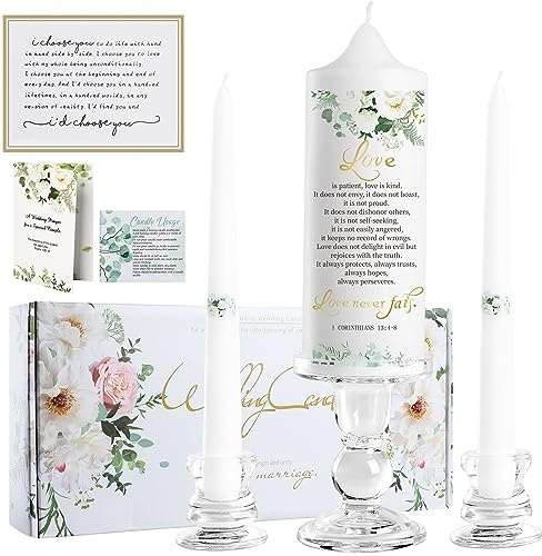 Extrogif Unity Wedding Candles Set - 3 Piece Ceremony Kit with Glass Candle Holders, Pillar and Taper Candles for Wedding Ceremony