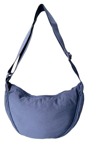 GoPaw Crescent Bag for Women, Nylon Half Moon Bag Women Crossbody Bag with Adjustable Strap, Solid Color Dumpling Bag Portable Crescent Purse for Daily Use(Blue)