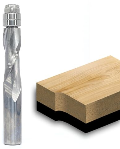 Sinoprotools Spiral Bündigfräser, 12mm Schaft Spiralfräser, Vollhartmetall/VHM CNC Oberfräser mit Doppeltem Kugellager, Bündiger Fräser zum Zurechtschneiden (Up-Cut 32mm Schnittlänge)