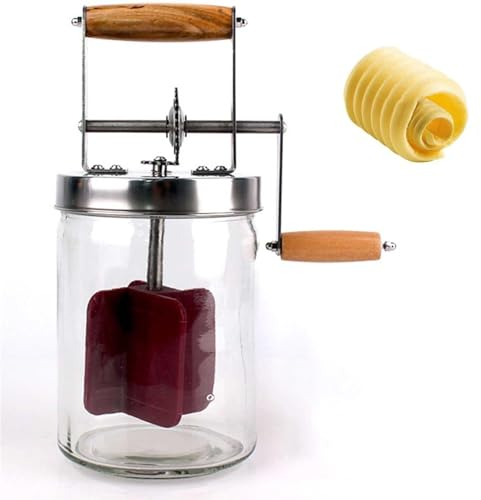Batidora de Mantequilla Manual de 1L/1,5L, batidora Manual for Mantequilla, batidora de Mantequilla con manivela, batidora de Alimentos de Vidrio+Silicona for Mantequilla Artesanal Hecha en casa (Siz